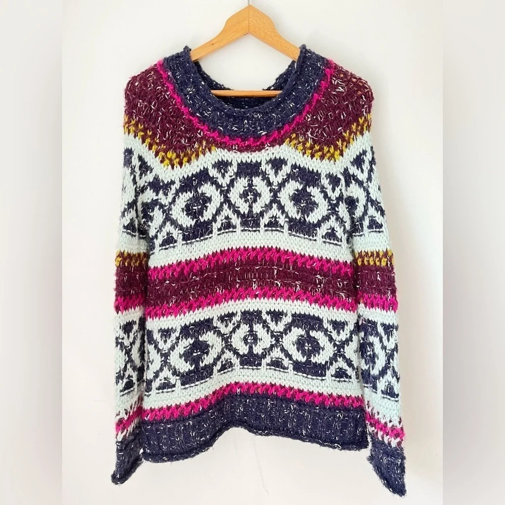 Free People Sweater Women’s XS Silver Reed Fair Isle Oversized
